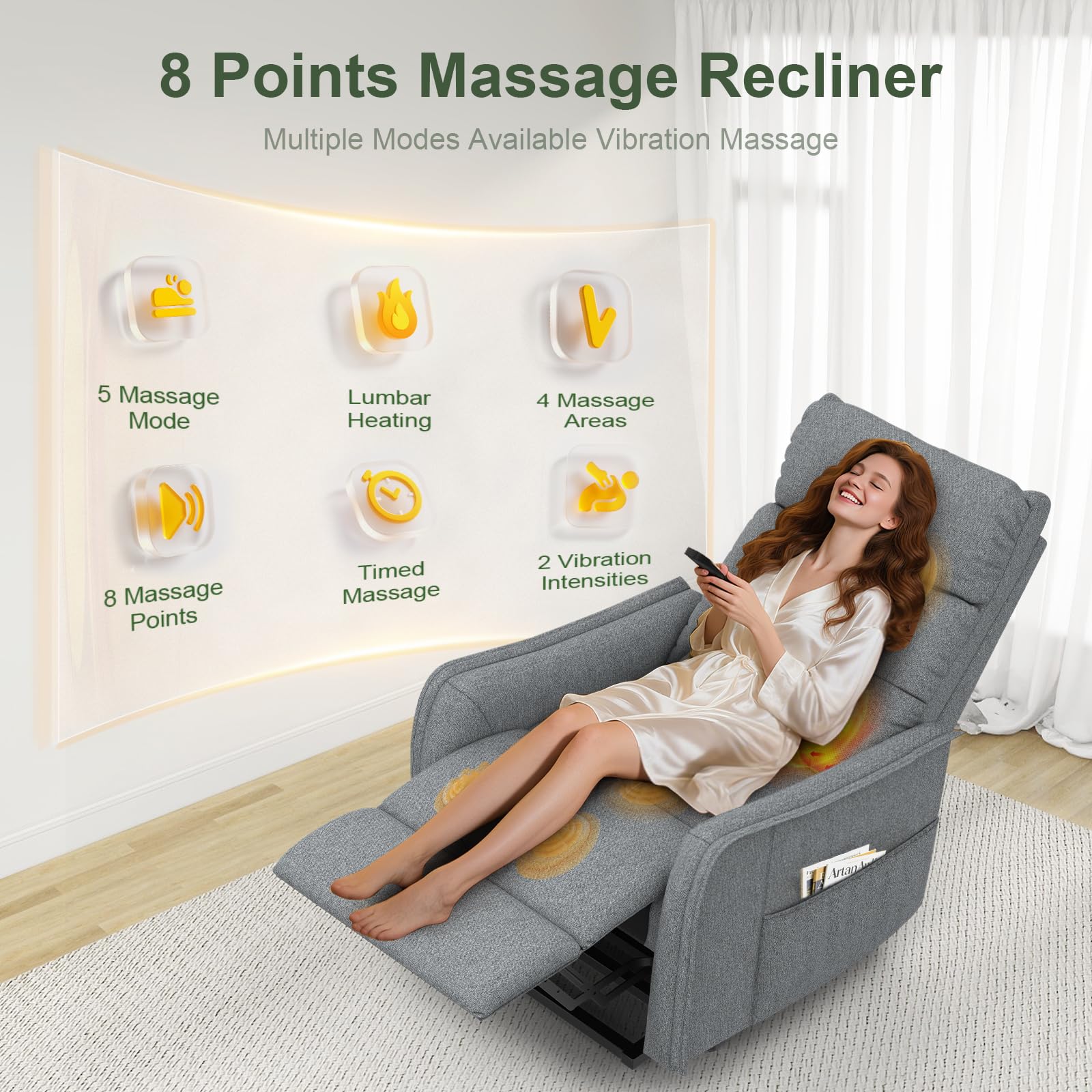 Fernsehsessel Relaxsessel mit Aufstehhilfe, Elektrisch Massagesessel mit Liege-Funktion Massage & Heizung, TV-Sessel, Ruhesessel, Polstersessel, Wohnzimmer-Sessel mit 2 Fernbedienungen