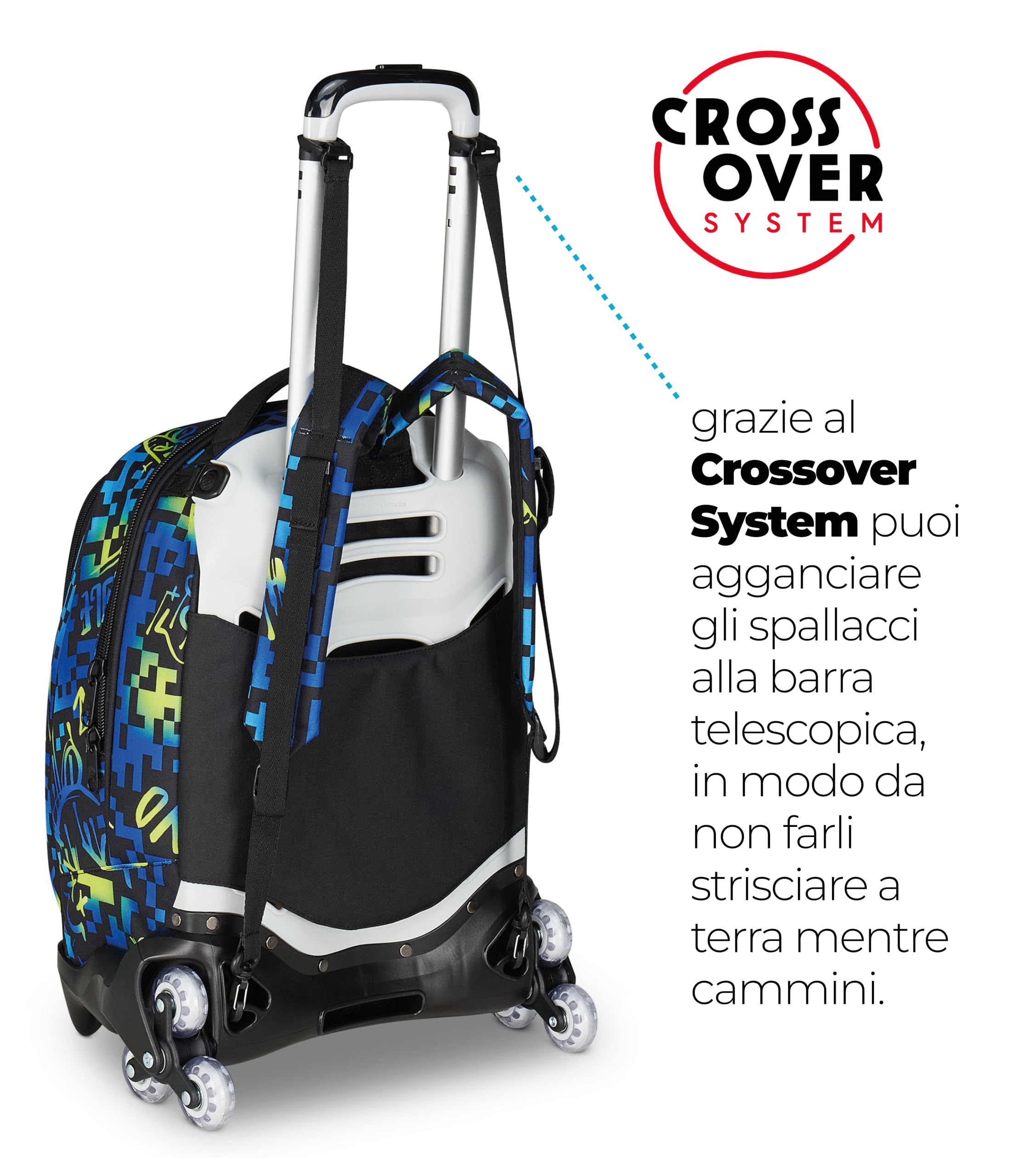 Seven Zaino Trolley Scuola Elementare Bambino 3 ruote, Zaino Sganciabile, Doppio Uso, Spallacci a Scomparsa, blu