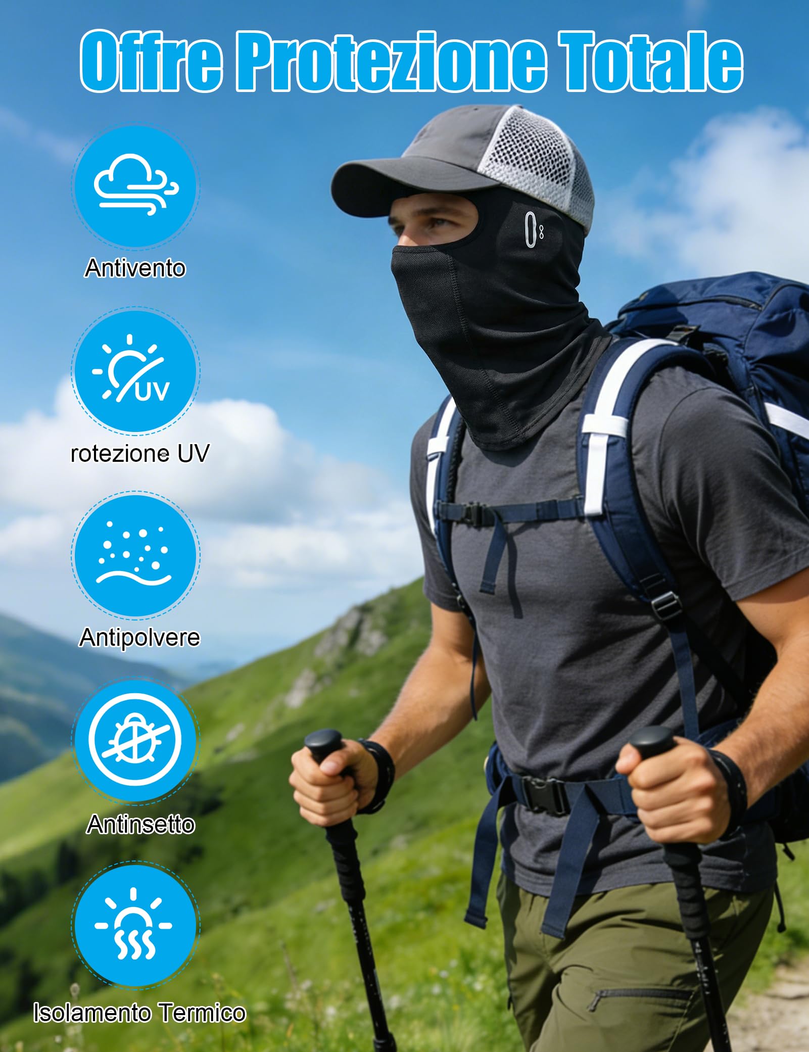 MELLIEX Passamontagna Estivo per Uomo e Donna, Traspirante e Leggero Sottocasco Moto Estivo Protezione UV con Fori per Occhiali, Balaclava per Motociclismo, Ciclismo, Sci e Sport all'Aria Aperta