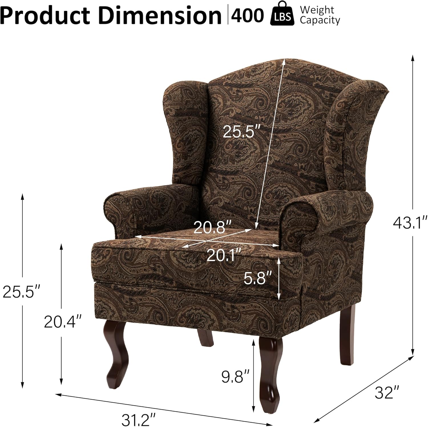 Lumibee High Back Accent Chairs, 2 Set Comfy Armchairs with Solid Wood Legs for Living Room, Upholstered Accent Chairs for Small Space, Single Sofa Reading Chairs for Office-Cranberry