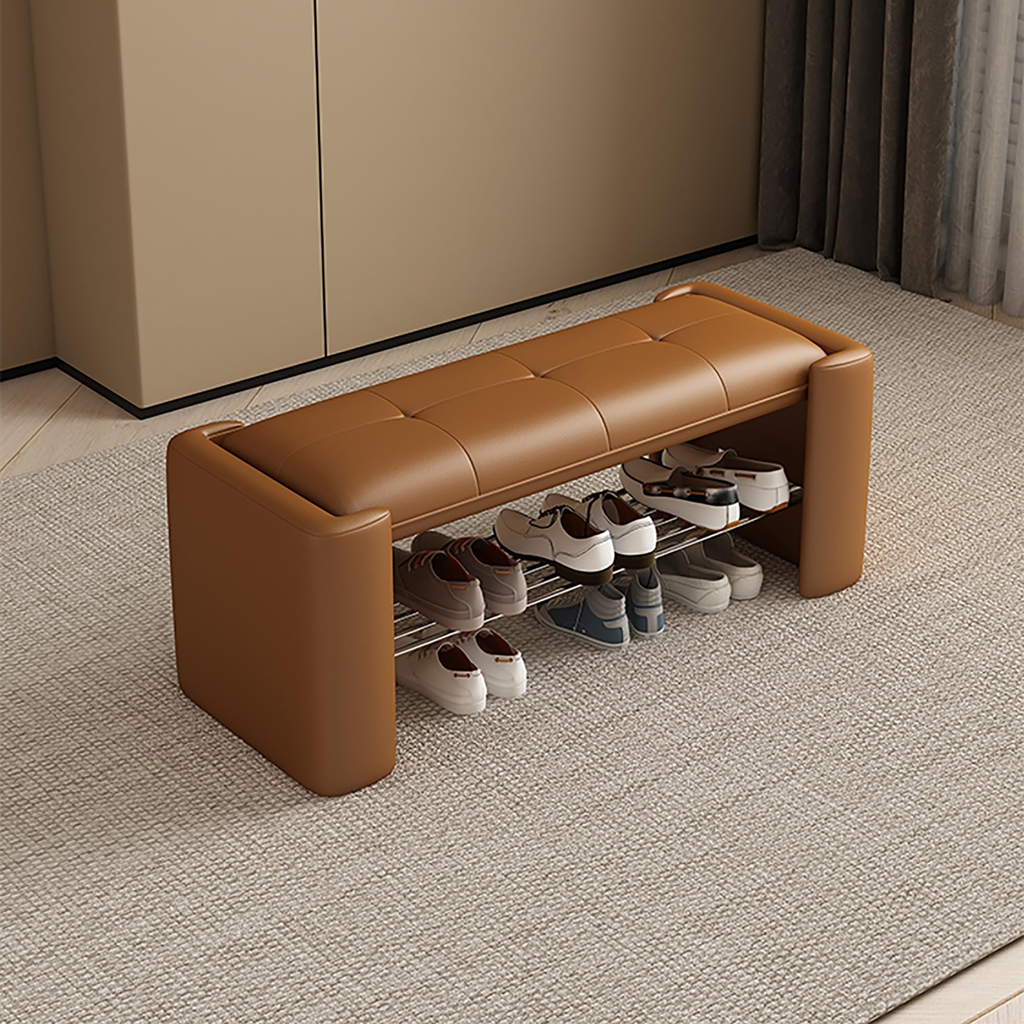 Banc de chambre capitonné en similicuir au design haut de gamme