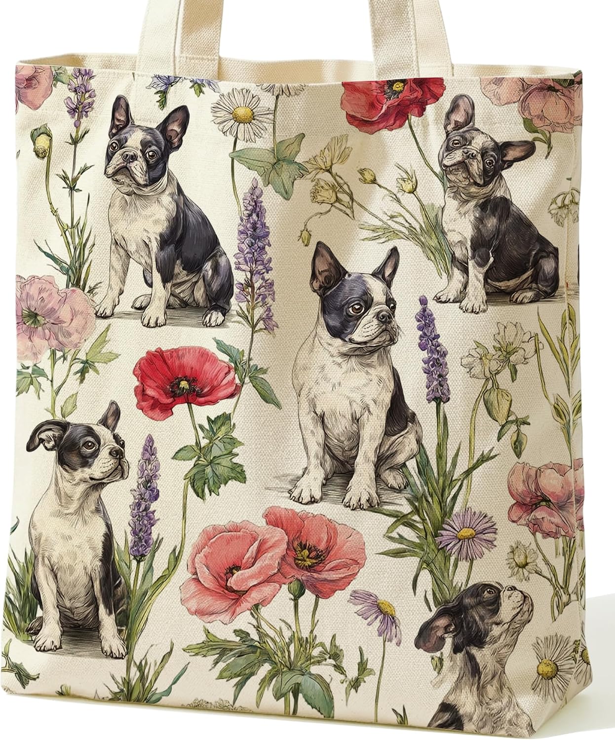 Aesthetic Dog Floarl Tote Bag for Dog Lover