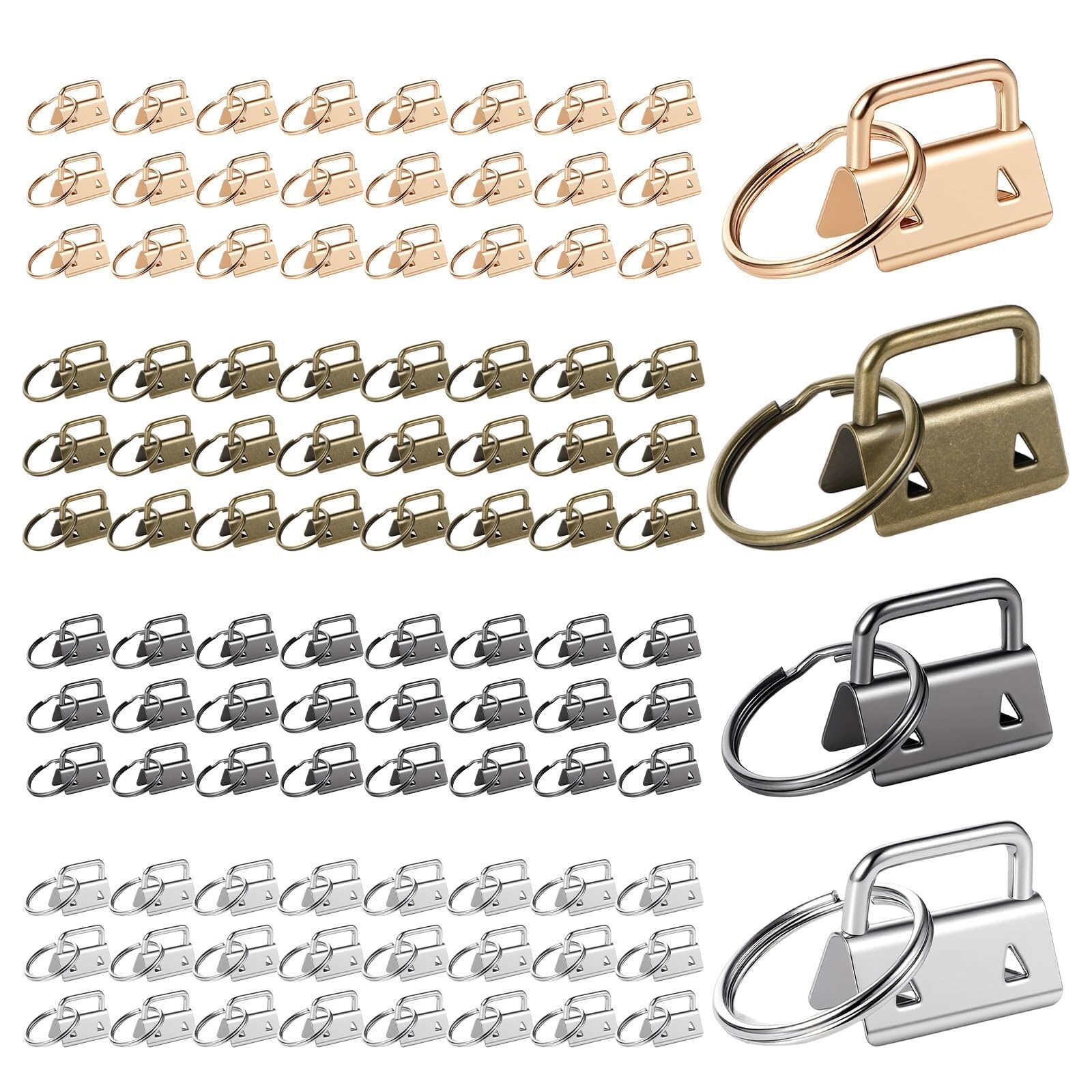 Key fob hardware pour dragonne : kit 100 pcs de pinces porte-clés en 4 couleurs avec anneaux