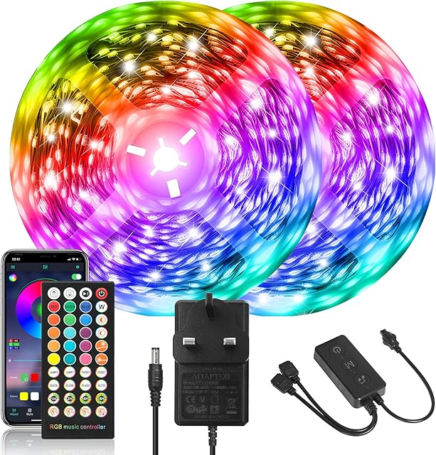 HOUHUI Ultra-Long 40M Bluetooth LED Strip Lights, 24V Music Sync Color Changing Led Strip with Remote and APP Control,RGB 5050 Led Lights for Bedroom DIY Home Bar Party TV Kitchen Decoration
