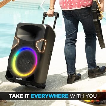 Altec Lansing Portable Speaker SOUNDROVER PRO 650, 650W Peak Power, Bi-Amplified, LED Lighting, Wireless Mic Included, Aux Input, Wall Powered Perfect for Parties, DJ and Karaoke