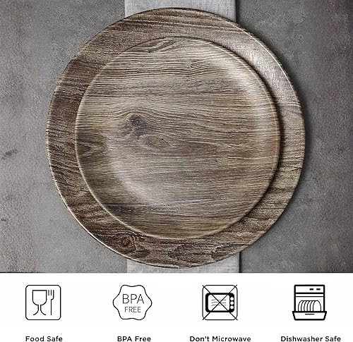 Miniatura 2 de TP Platos de cena de melamina de 8.5", juego de 6 platos, platos de servir irrompibles para interior y exterior, servicio para 6, grano de madera