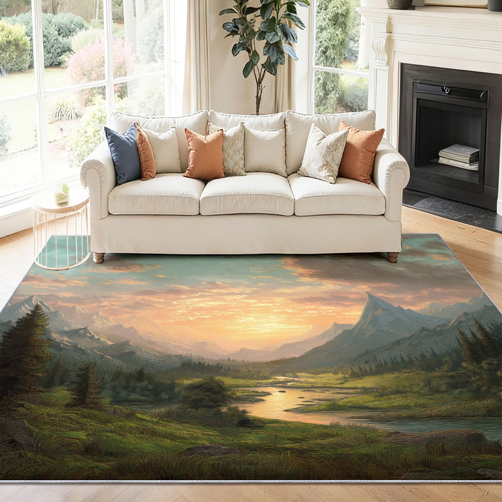 Tapis antidérapant et léger pour couloir et bureau motif montagne orange