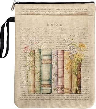 Vintage Book & Wildflower Book Sleeve Pouch, Book Lovers Gifts for Reader Bookworm Bookish, Reading Accessories for Student Teachers, Book Covers Protector for Paperbacks with Handle