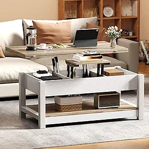 DWVO Lift Top Coffee Tables for Living Room, 3 in 1 Multi-Function Farmhouse Coffee Table with Storage, Wood Coffee Table Center Table with Hidden Compartment, Grey Wash