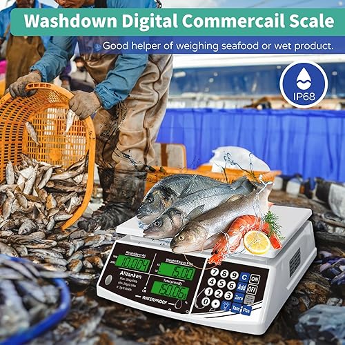 Miniatura 5 de Escala impermeable IP68 de la computación del precio, escala comercial del peso de la carne de la comida de 66lb Digitaces con la exhibición verde