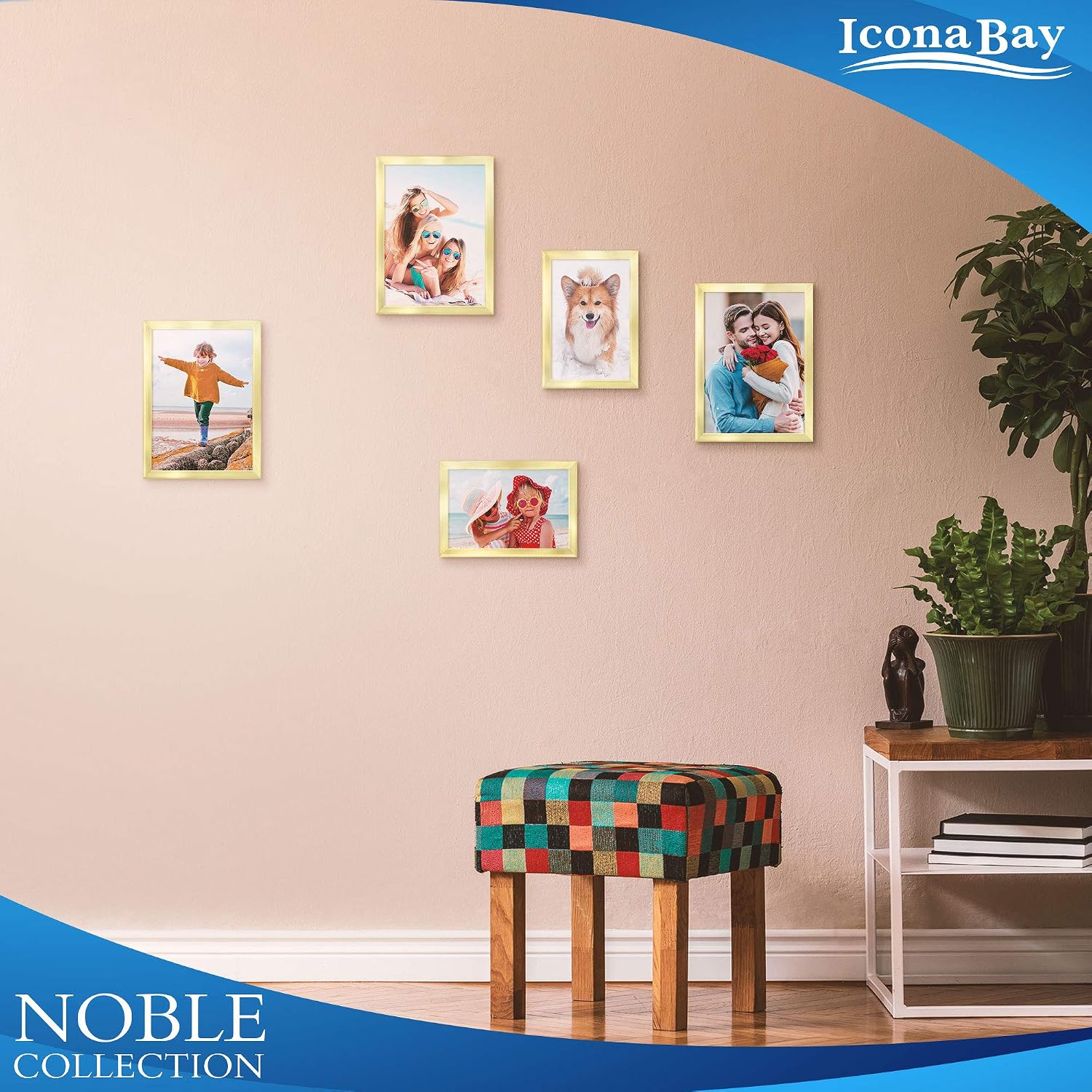 Icona Bay 5x7 Picture Frames (Gold, 6 Pack), Modern Professional Frame Set, Noble Collection