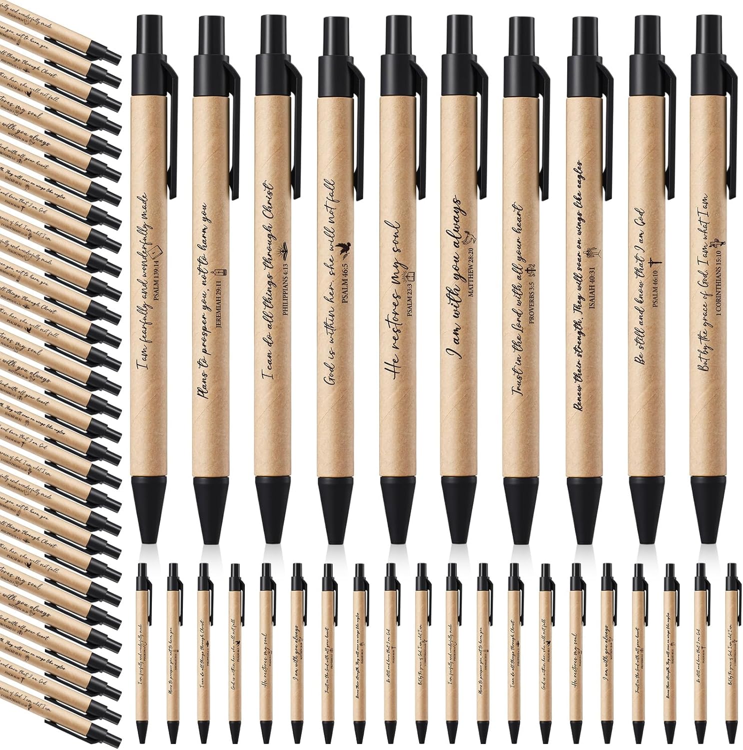 Marspark 100 Pcs Christian Pens Gift Bulk Bible Verse Inspirational Gifts for Men Women Retractable Ballpoint Religious Pens with Black Ink for Office Church Scripture Supplies Coworkers(Black)