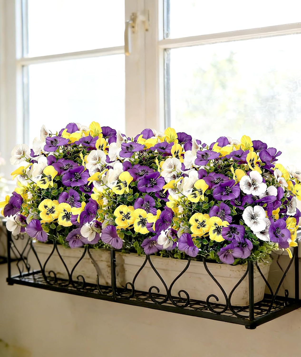 2 Pack Artificial Petunia Flowers in Pots - 23'' Tall Realistic Faux Plants, UV Resistant Outdoor/Indoor Decor for Garden, Patio, Porch, Window Box, No Maintenance Needed (Yellow)