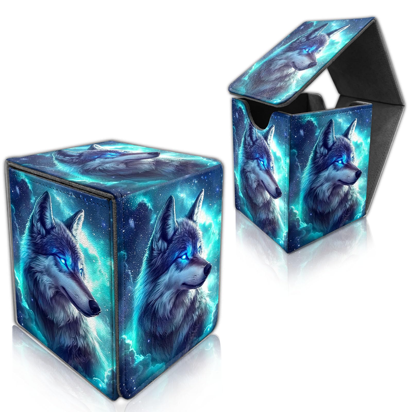 DISUOFEART for MTG Deck Box, Trading Card Storage Case Holds 100+ Sleeved Cards, Wolf with Blue Glowing Eyes Magnetic Closure Durable Deck Holder for Magic The Gathering, TCG & Commander โ image 1