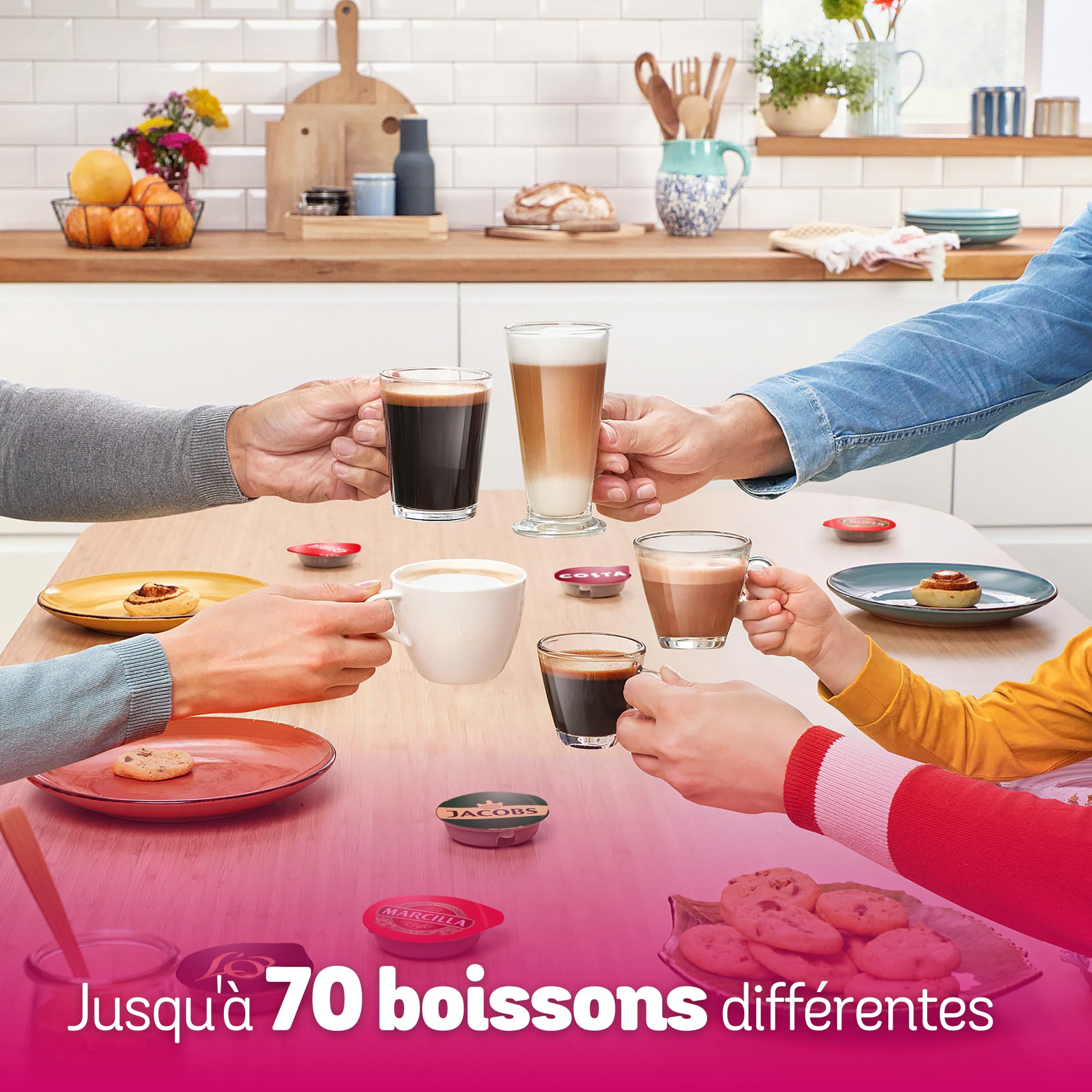 Bosch Machine à café multi-boissons Tassimo Happy friendly, TAS107E, plus de 70 boissons chaudes, OneTouch, cafétière à dosettes, Intellibrew, couleur crème