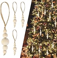 Vista 8 de 24 adornos para árbol de Navidad, decoraciones colgantes de cuentas de madera, guirnalda de cuentas naturales, rústica, pequeña, de madera, bohemio