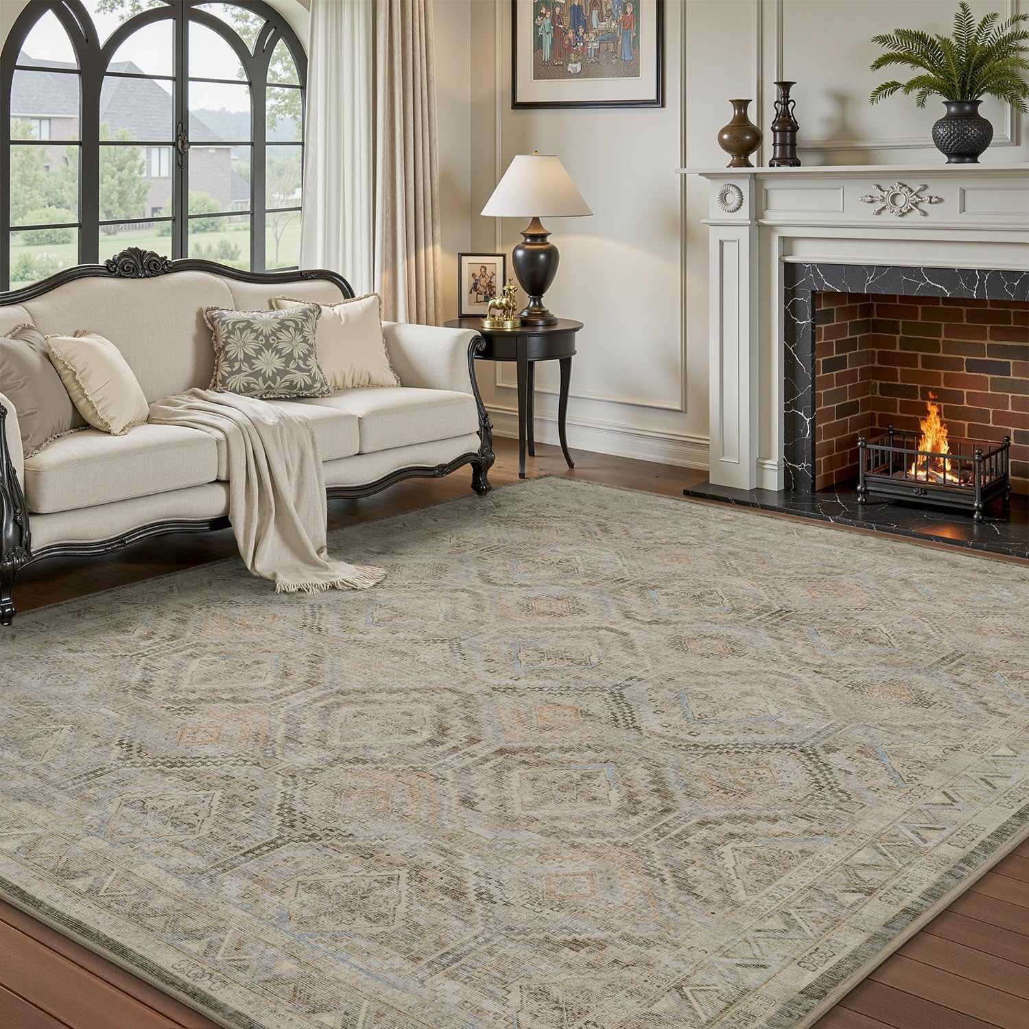 RESARE-Area Rug 8X10 Rug for Living Room-Machine Washable Rugs for Bedroom-Soft Vintage Beige Non Slip Carpet- Rug for Dining Room Office Under Bed or Table 8ft X 10ft Beige