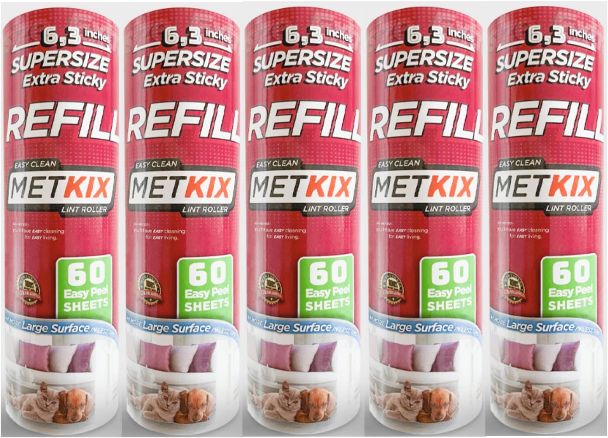 Metkix Refill for Metkix Supersize 6.3 inches Lint Roller 5 Packs Total 300 Sheets