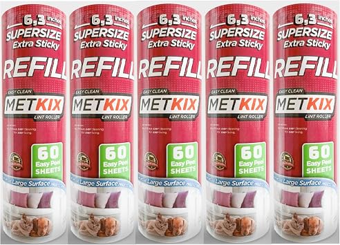 Refill for Metkix Supersize 6.3 inches Lint Roller 5 Packs Total 300 Sheets