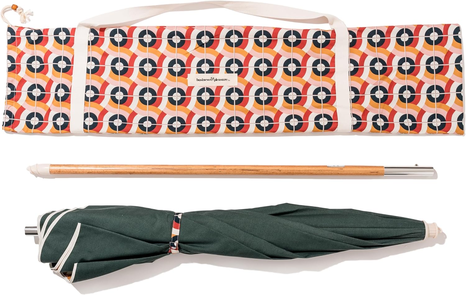 Business & Pleasure Co. Rio Umbrella Scalloped Brim For Beach, Patio or Picnic - 6' Boho Beach Umbrella, 7' Tall Wood Pole, UPF 50+