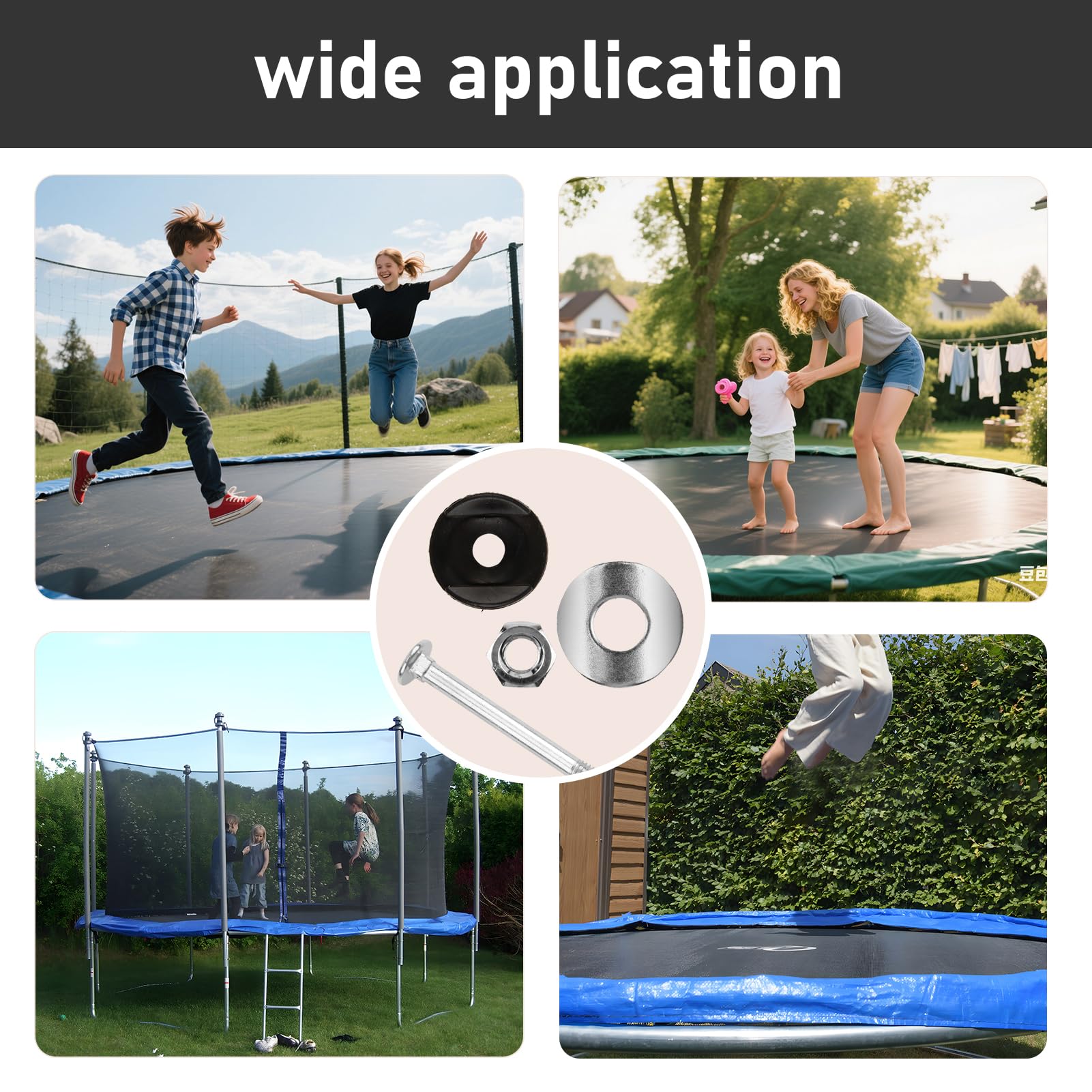 Lot de 12 Vis Trampoline avec Écrous Rondelles et Capuchons, Accessoires Trampoline pour Fixation Sécurisée, Pièces Détachées Résistantes pour Trampoline de Jardin et Extérieur