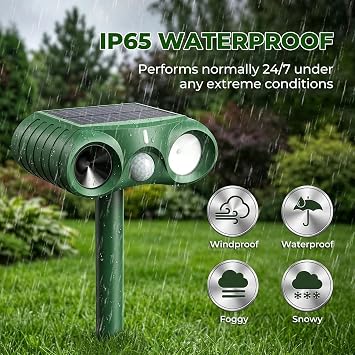 2 Pack Solar Cat Repellent for Gardens UK, Ultrasonic Animal Repeller with USB & Solar, Waterproof Cat Scarers for Gardens with Motion Sensor for Farm Squirrels Dogs Cats Foxes Birds