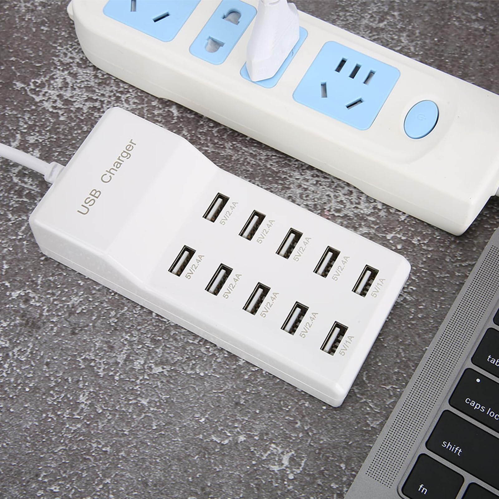 VBESTLIFE Chargeur USB, Adaptateur de Rapide, Chargeur d'USB de 10 Ports(5V ~ 2,4A x 2, 2,1A x 4, 1A x 4) Chargeur Compatible avec Les Appareils Alimentés par USB 5V(EU)