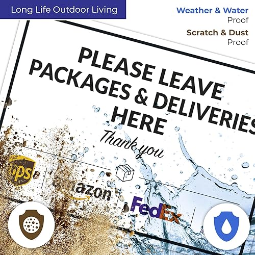 Vista 379 de Cartel de entrega del paquete, letrero de instrucciones de entrega, 10 x 7 pulgadas, aluminio 040 libre de óxido, resistente a la decoloración