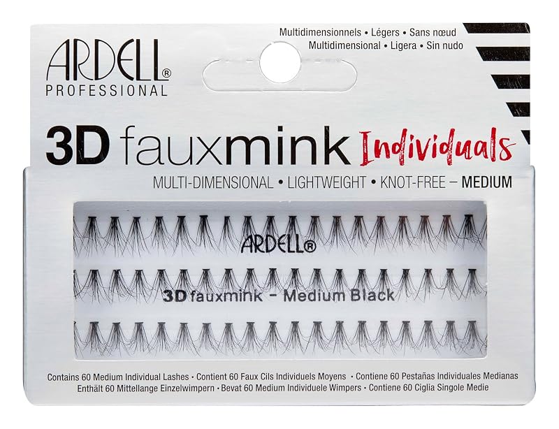Ardell Cílios Postiços Individuais 3D Faux Mink Médios Pretos sem Nó – Pacote com 4