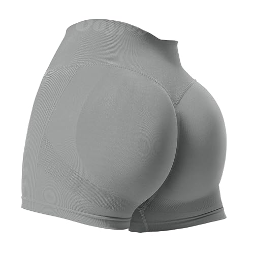 VOYJOY Women Workout Shorts 3.6" Scrunch Butt Lifting Gym Shorts Seamless Yoga Biker Shorts - Small - Light Grey Solid
