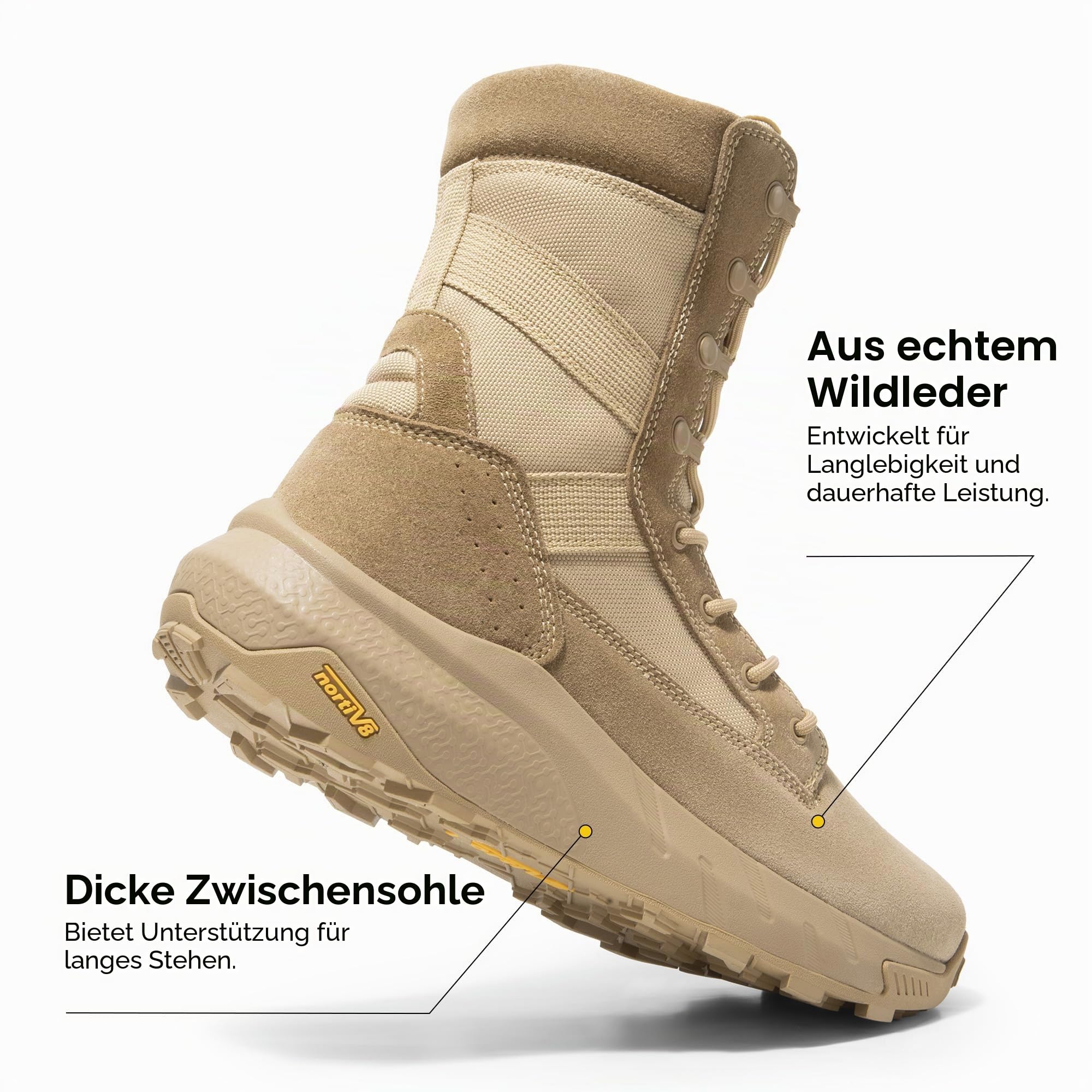 NORTIV 8 Herren Atmungsaktive Taktische Militär Arbeitsstiefel Mit Seitenreißverschluss Leder Leichtgewicht Wanderschuhe Motorrad Kampfstiefel