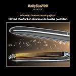 BaBylissPRO Glamista 1" Titanium avancé professionnel Ionic Flat Fer, design italien de lisser les cheveux, plaques ultra-floating, chauffages à 450°F, en fer plat courbé avec 5 Températures numériques & Technologie ionique anti-Frizz