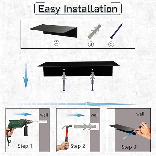Miniatura 5 de Simond Store Estante flotante lineal, estante industrial de acero resistente montado en la pared, estante diseñado para bricolaje (12 x 8 x 2.5
