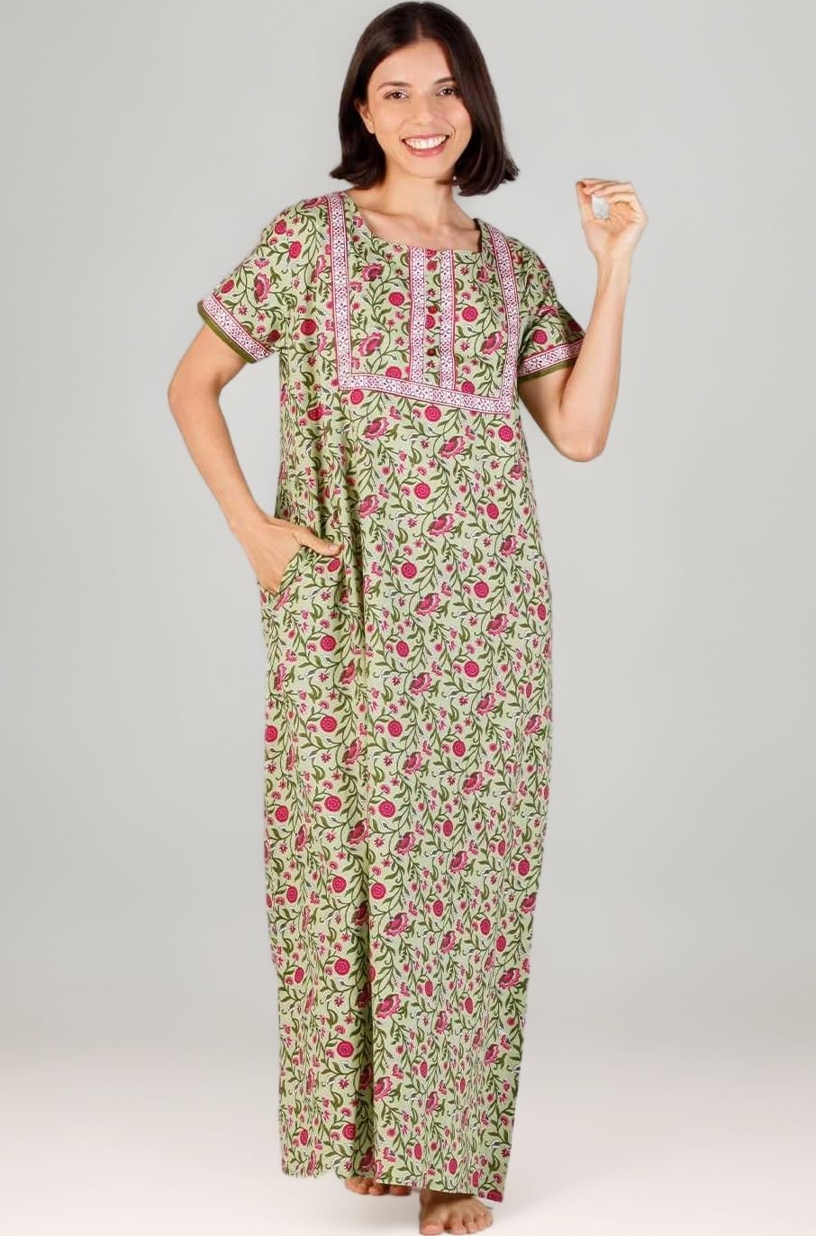 - Women's Cotton Long Maxi Night Gown Nighty Dress with Pocket & Stylish Button, Super Soft Comfortable (LNG-Button)