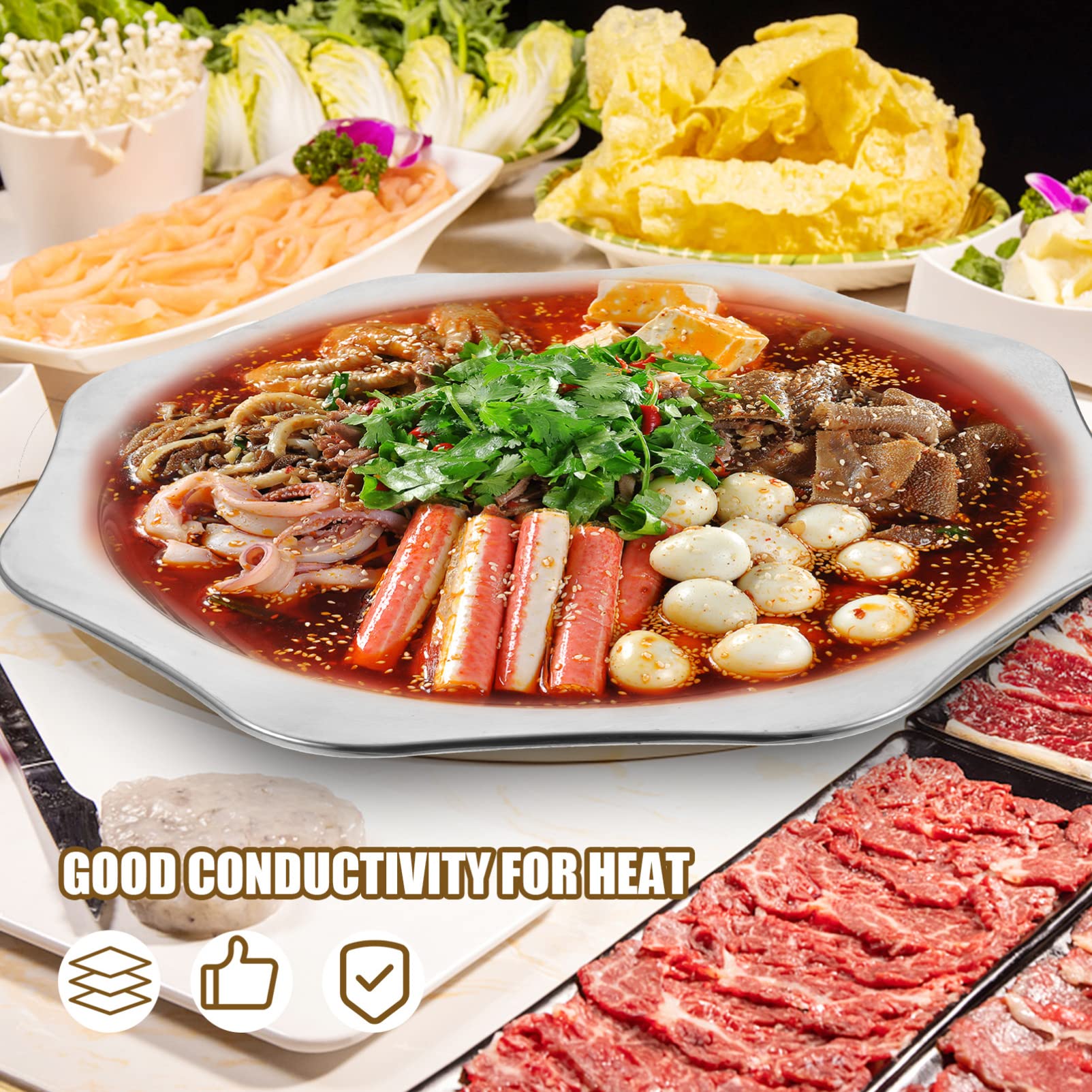 Sartén de acero inoxidable resistente al desgaste Sartén de uso diario Olla de cocina para el hogar Olla de mariscos Olla caliente Sartenes de cocina Ramen Olla de cocina Olla seca de acero 3