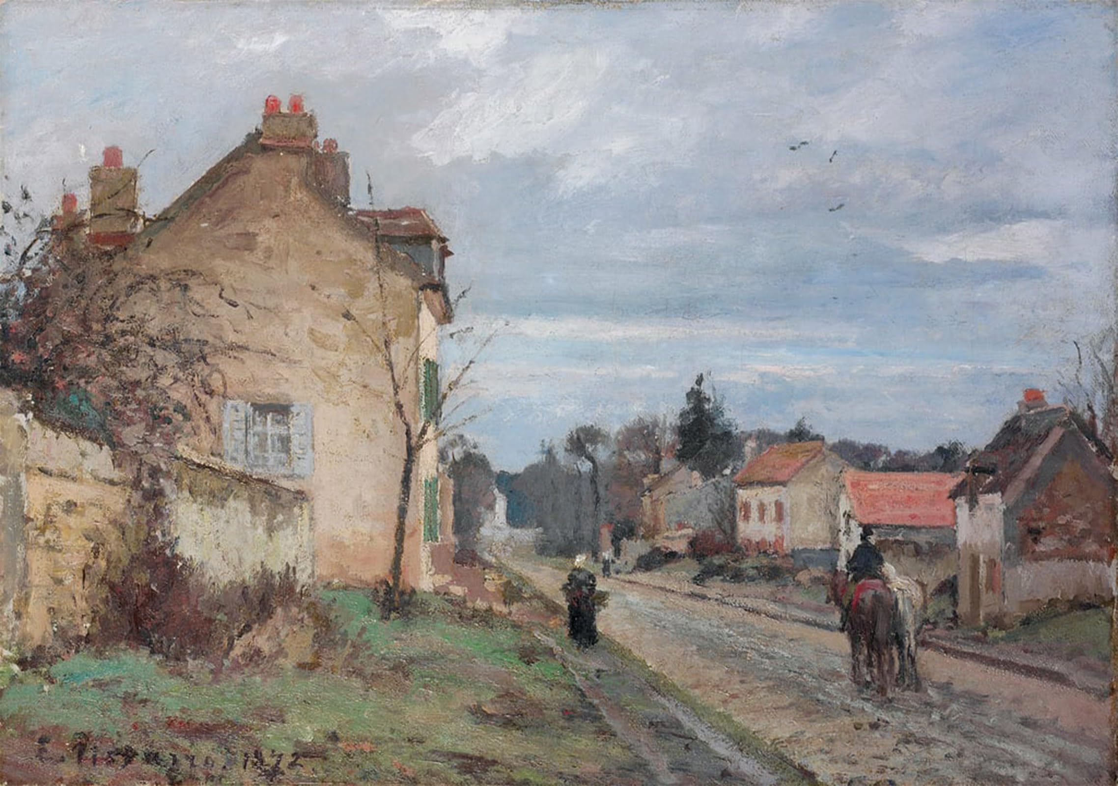 SERENDIPITP Retro Picture Poster Wall Art Pictures Painting the Road to Louveciennes by Camille Jacob Pissarro Wall Art Canvas Print for Wall Decor 60x90cm