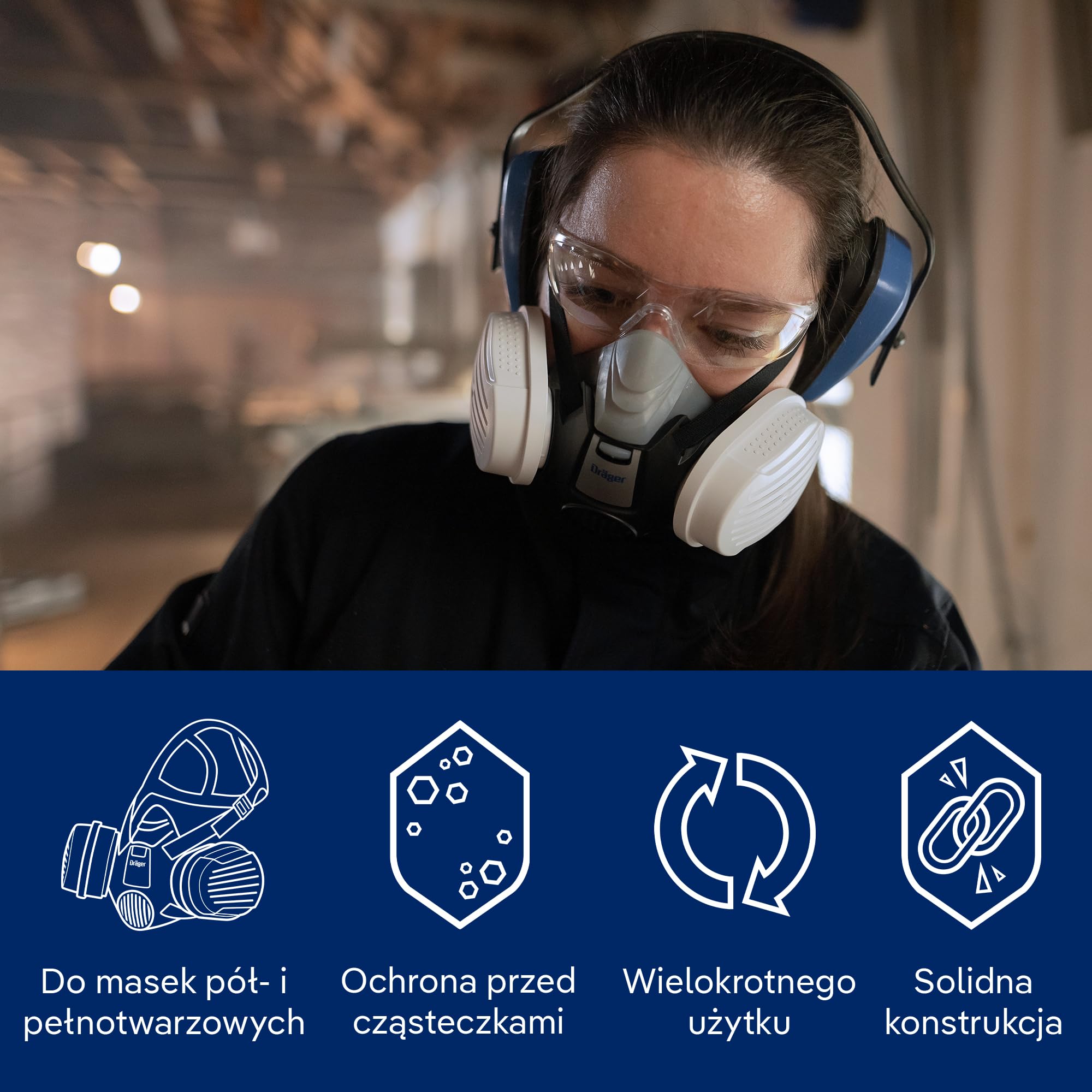 Dräger X-plore® P3 Filtry bagnetowe | 2 Wodoodporne wymienne filtry cząsteczkowe do ochrony przed azbestem, pyłem drzewnym, pyłem metalowym, bakteriami, wirusami