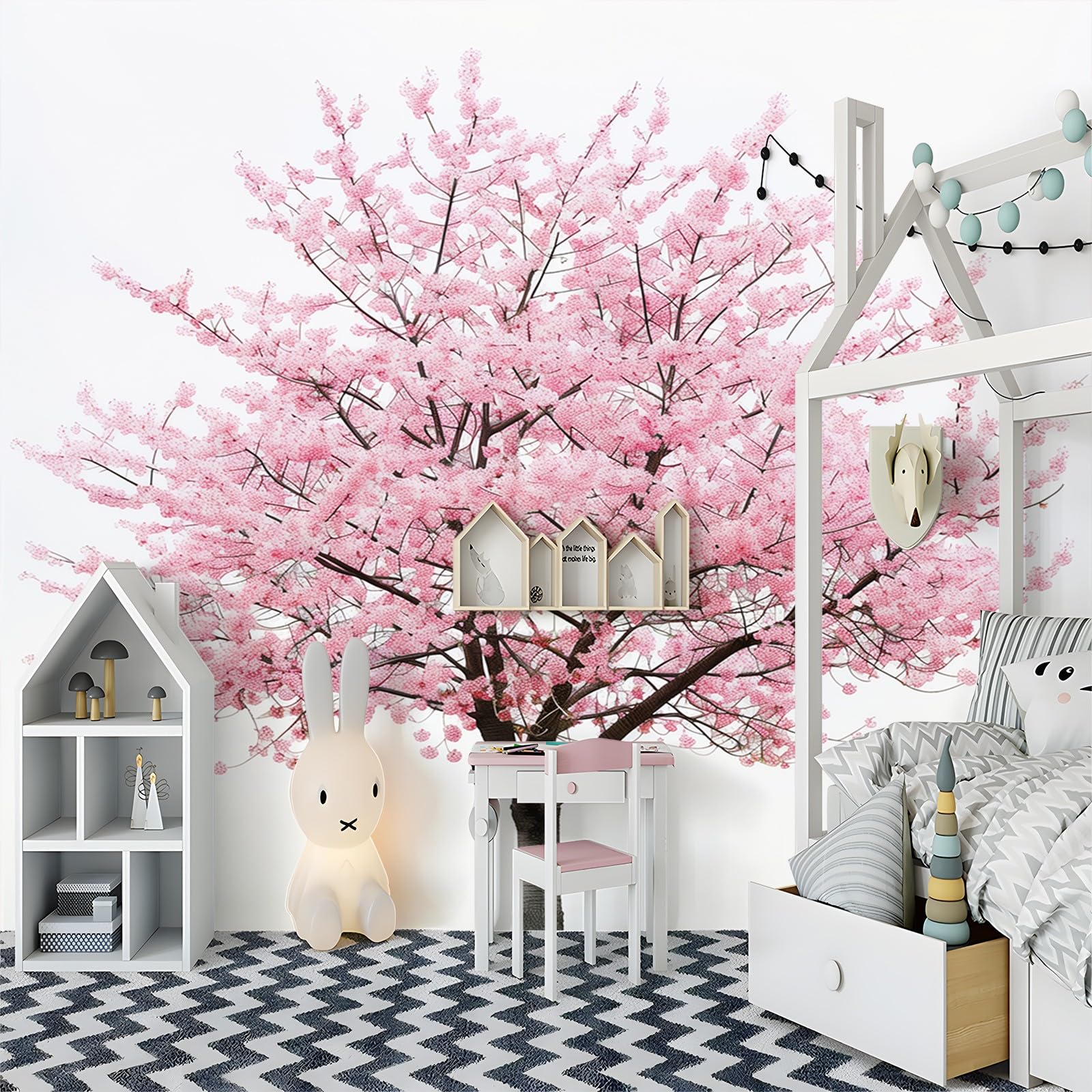Générique Papier Peint Mural Salon Arbre Sakura Rose 200x140 cm Papier Peint Panoramique Intissé Moderne, Décoration Murale Poster Tableaux Muraux Imprimé 3D Tapisserie Photo