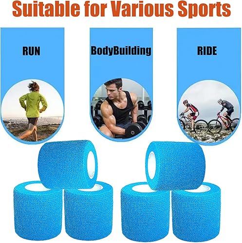 Miniatura 3 de Paquete de 6 vendajes autoadhesivos de 2 pulgadas x 5 yardas, envoltura cohesiva transpirable y cohesiva autoadhesiva para deportes, atletismo,