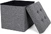 SONGMICS Stool with Storage Area, Cube with Lid, Seating Box, Storage Box, Foldable, Maximum Static Carrying Capacity 300 Kg, 40 L, 38 x 38 x 38 cm Artificial Linen, Dark Gray Spf27Z