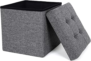 Folding Storage Ottoman Stool Footrest And Textile Linen Dark Grey 38 X 38 X 38 Cm Lsf27Z