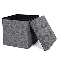 SONGMICS Pouf Cubo Poggiapiedi Sgabello Contenitore Pieghevole in Lino Imbottito