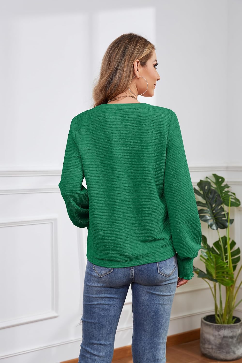 RICHSTORY Womens Tops Dressy Casual Long Sleeve Shirts Loose V Neck Business Work Tunic Blouses - Image 6