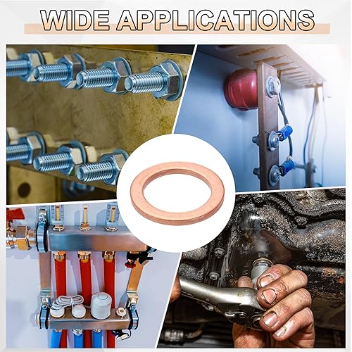 Miniatura 6 de uxcell 100 anillos de sellado de arandela plana M14 de cobre, 0.551 in ID 0.787 in OD 0.059 in de grosor, arandelas de trituración de cobre, junta