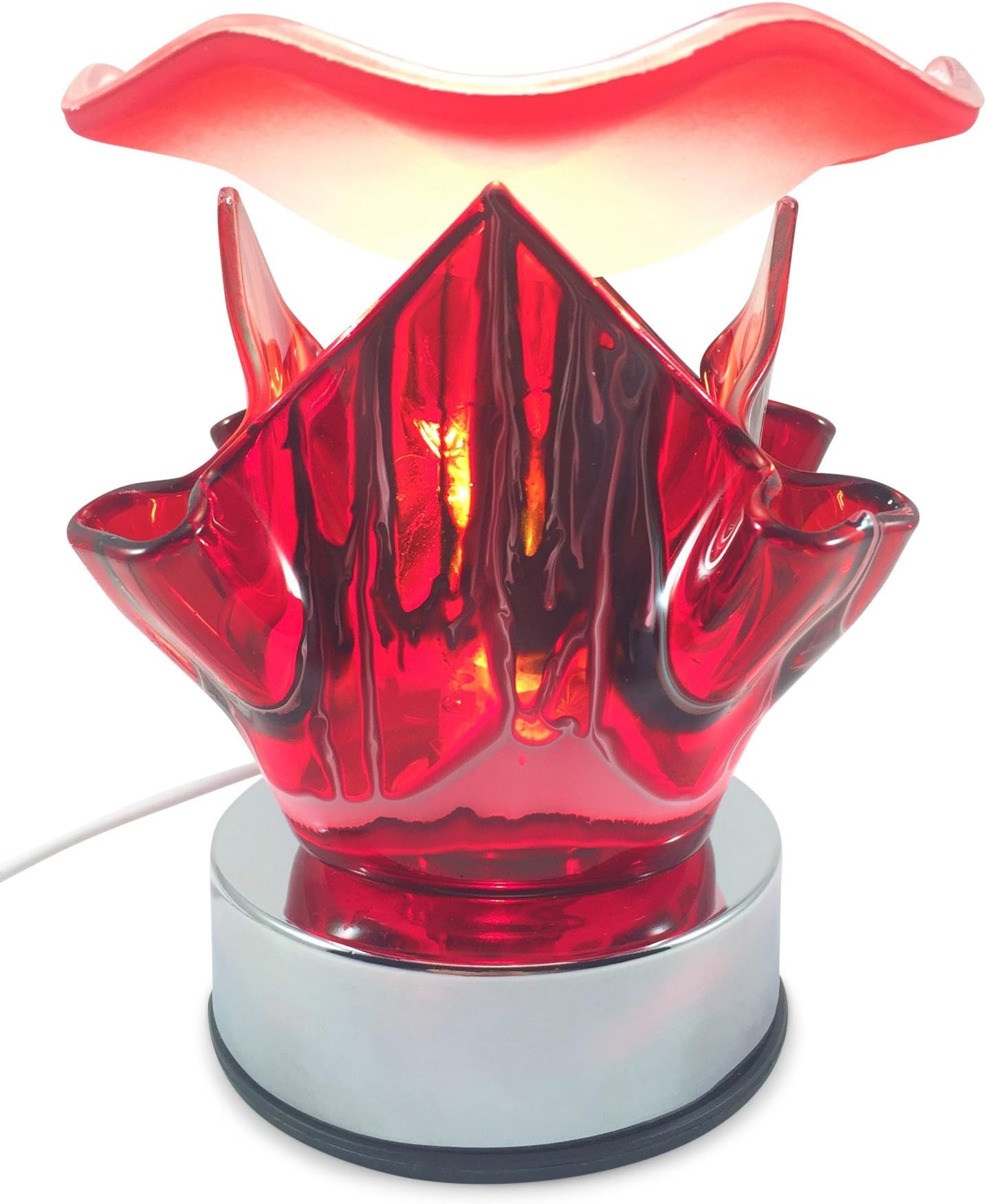 Red Art Glass Electric Touch-controlled Fragrance Lamp with Free Replacement Halogen Bulb