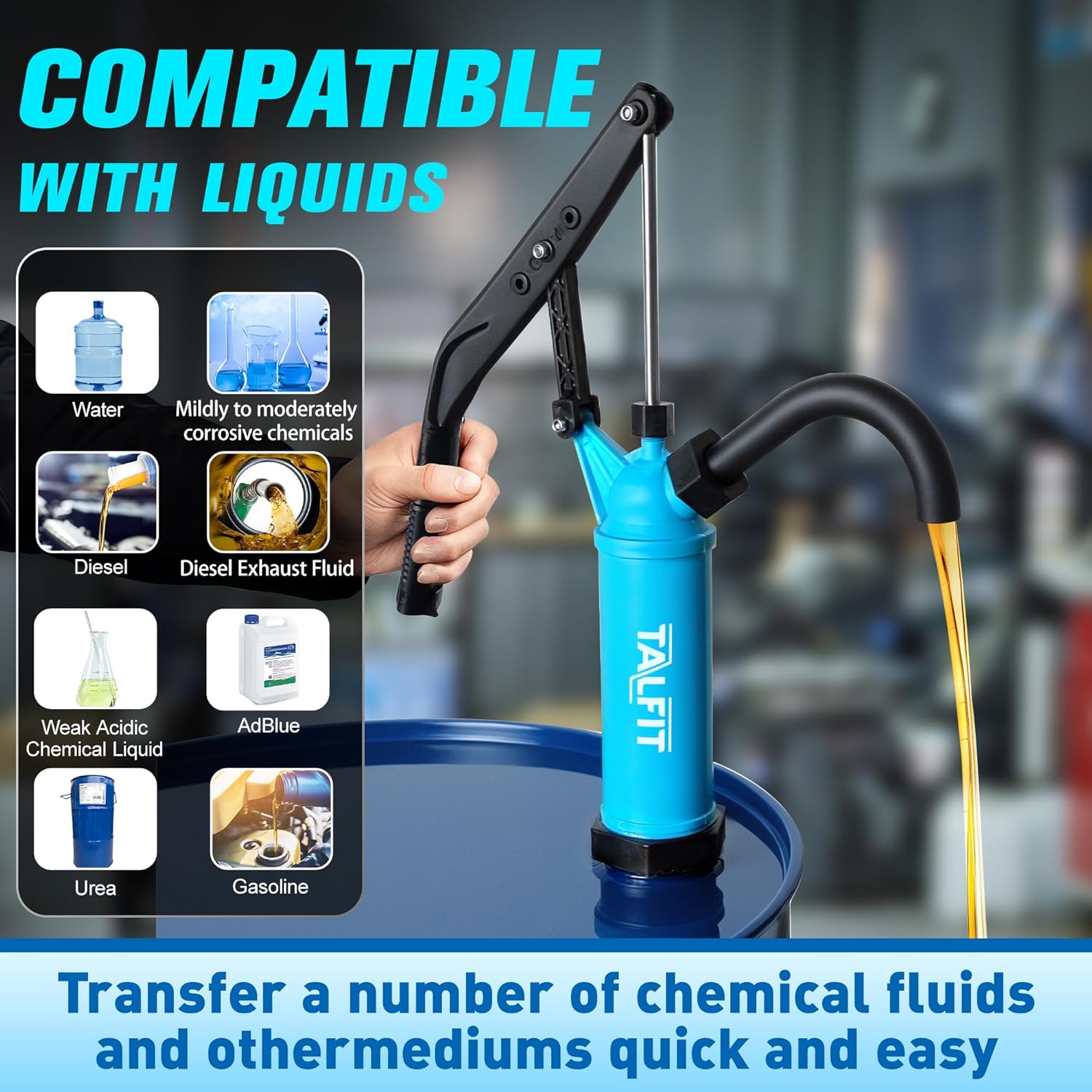 Lever Action Barrel Pump,55 Gallon Drum Pump, For Fuels, Chemicals, Corrosive Liquids, Water Based Fluids, Fits 5 to 55 Gallon Drums & Barrels (PP - Regular Corrosion Resistance)