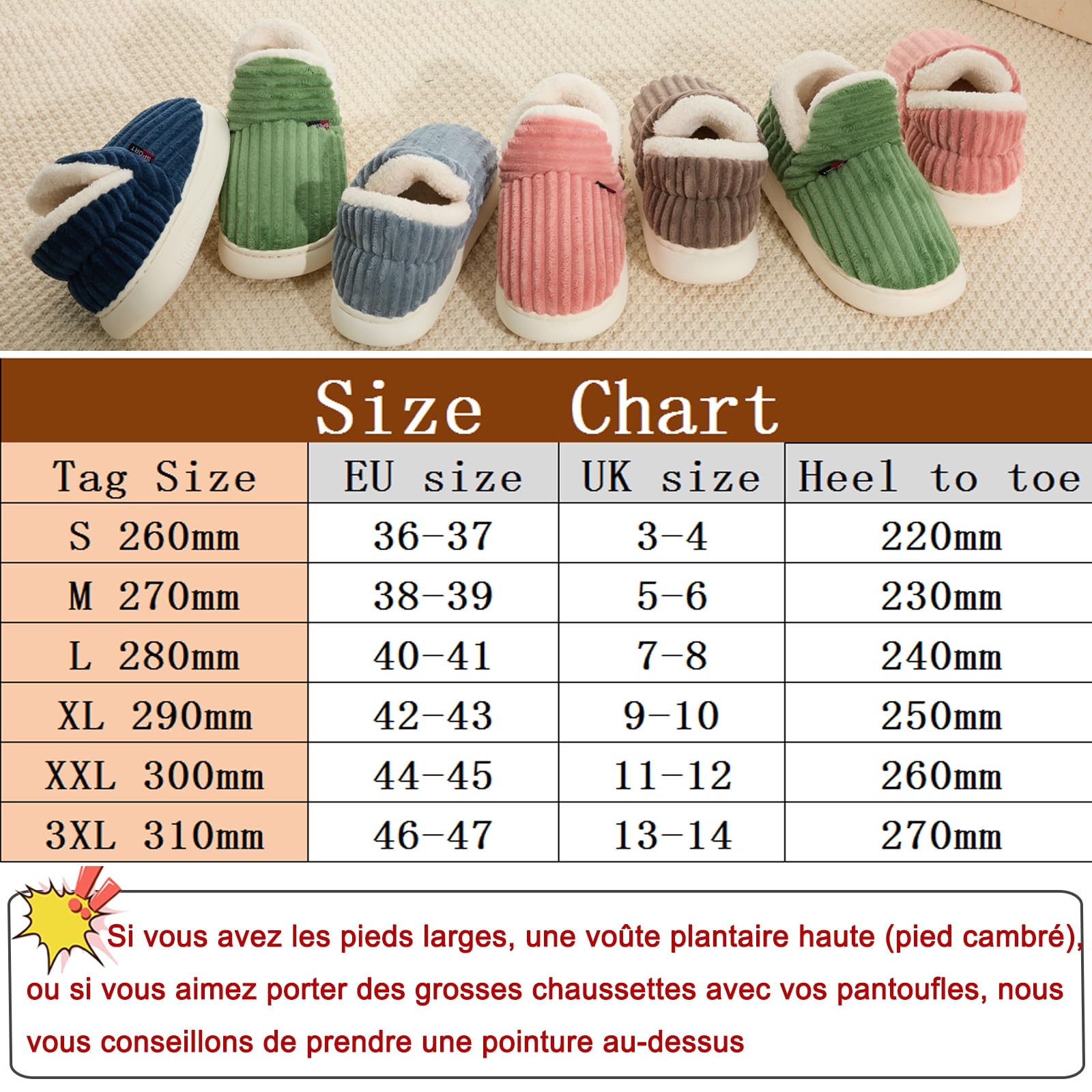 Chaussons Femme Pantoufles Homme Chaud Confortable Mousses à Mémoire Mules Automne Hiver Antidérapantes Légères et respirantes l'intérieur et l'extérieur