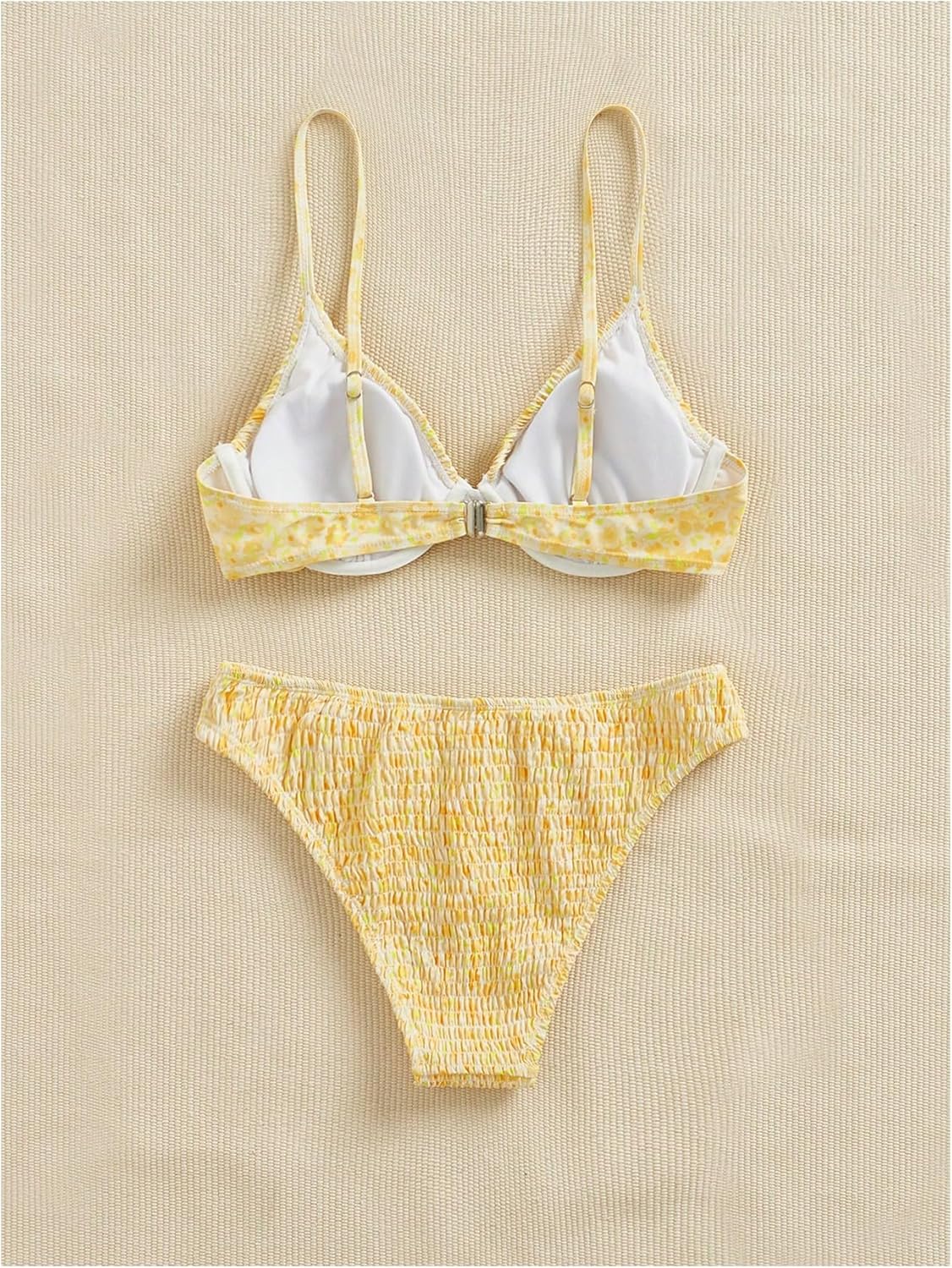 MakeMeChic Women's 2 Piece Bikini Set Floral Underwire Spaghetti Strap Smocked Bathing Suit