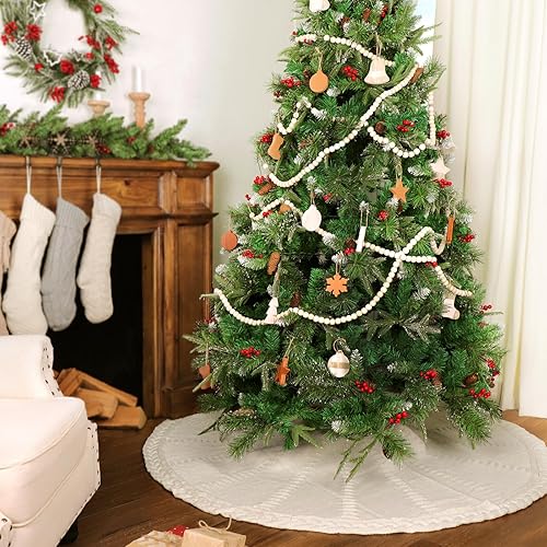Miniatura 4 de Falda de árbol de Navidad de 60 pulgadas: falda de árbol grande para árbol de 9 pies, falda de árbol de punto trenzado color blanco crema, faldas de