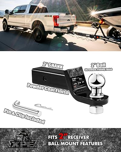 Miniatura 2 de Soporte de enganche de remolque con bola y pasador de 2 pulgadas, solo se adapta al receptor de 2 pulgadas, 7,500 libras, enganche de remolque de